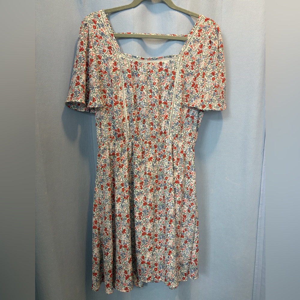 Blue and Red Floral Midi Dress